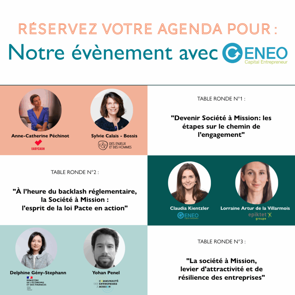 évènement avec Geneo - Devenir Société de à mission - Des Enjeux et des Hommes et Geneo
